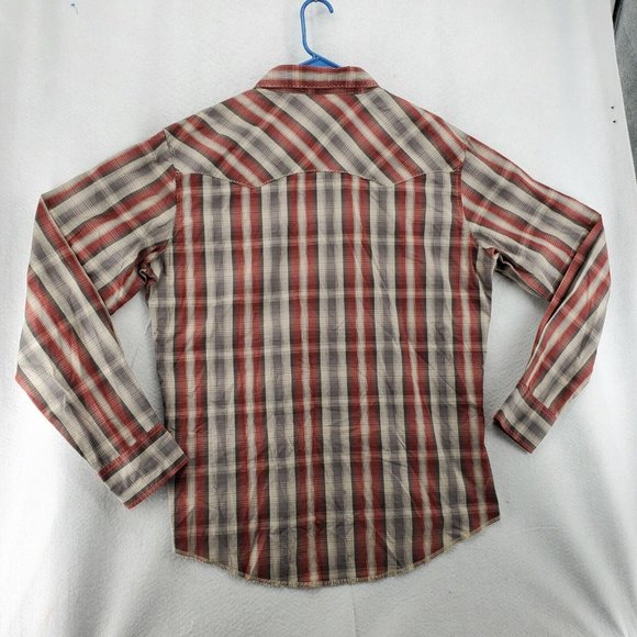 Wrangler Shirt Men's Long Sleeve Pearl Snap Up Plaid Spread Collar Brown XL - Picture 9 of 11